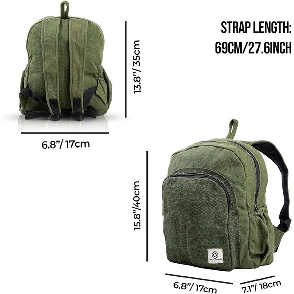 Women Men Green Organic Hemp Backpack Bag main image 4